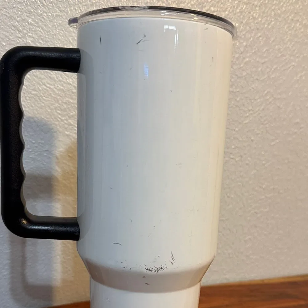 Hello Kitty Stainless Steel Tumbler White Cup Black Handle Sanrio Kawaii